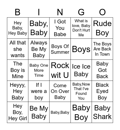 Baby Shower Music Bingo Card