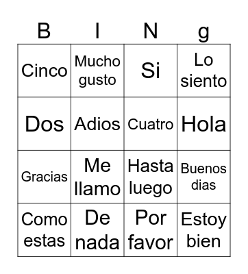 Spanish Bingo Card
