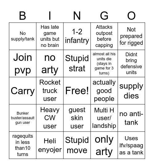 Nic bingo Card