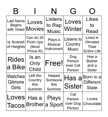 Getting to Know You Bingo! Bingo Card