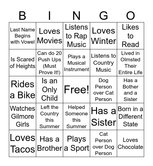 Getting to Know You Bingo! Bingo Card