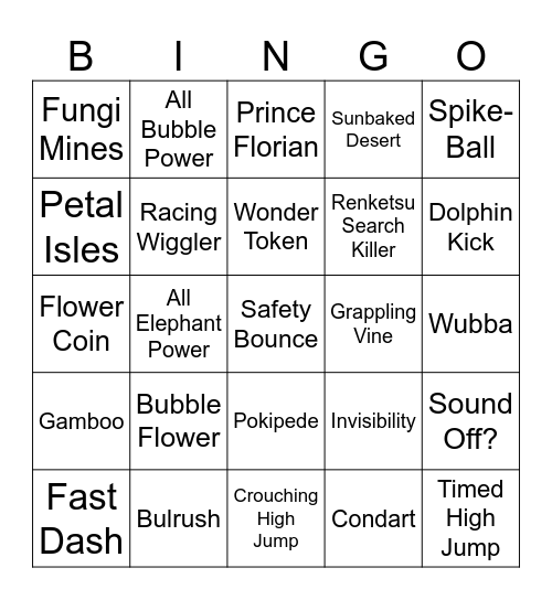 Splat Boi's Mario Wonder Bingo [Round 1] Bingo Card