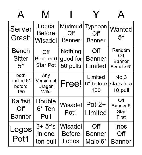 Wisadel Banner Bingo Card