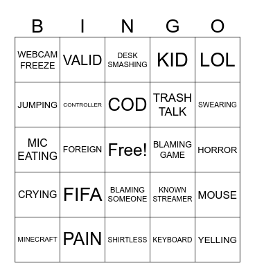 Rage Bingo Card