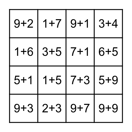 Bingo matemático Bingo Card