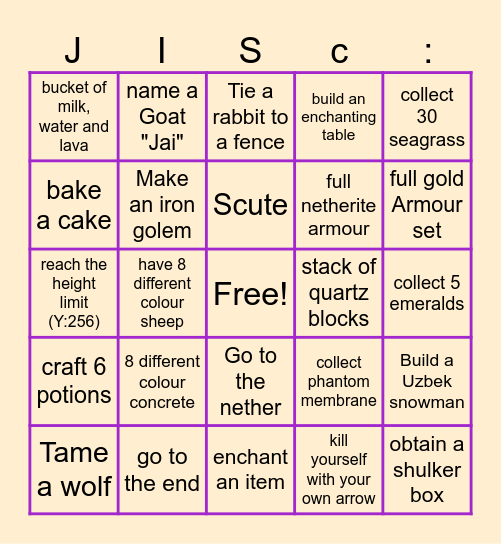 Minecraft Bingo Card