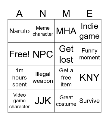 Comic con Bingo Card