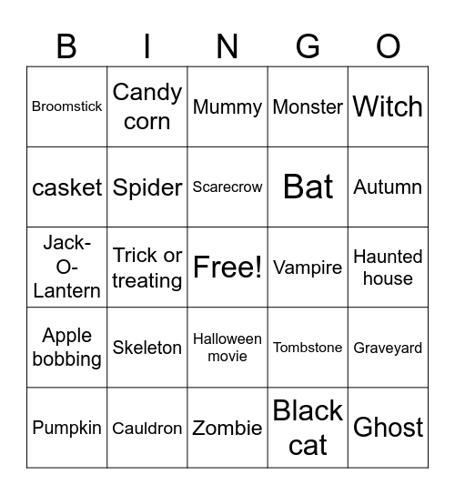 Halloween Vocabulary Bingo Card