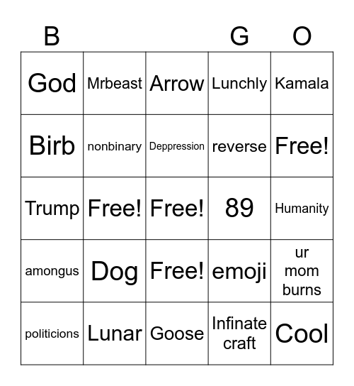 Infinate craft bingo! Bingo Card