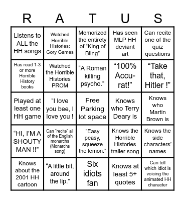 Are you a TRUE Horrible Histories fan ? Bingo Card