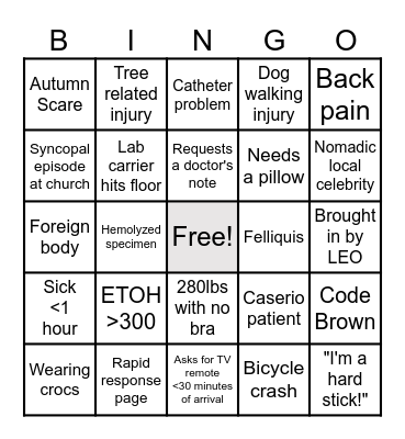 Sunday Funday ED Bingo Card