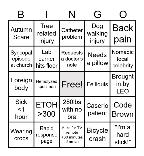 Sunday Funday ED Bingo Card