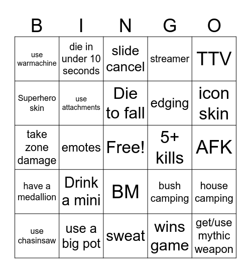 FORTNITE Bingo Card