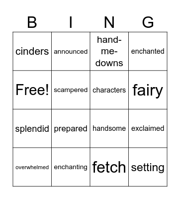 Cinderella Vocabulary Bingo Card