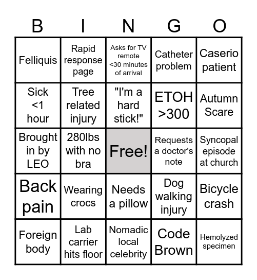 Sunday Funday ED Bingo Card