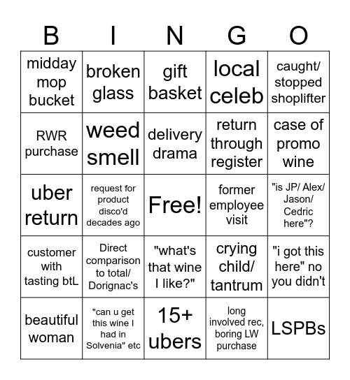 Sunday Bingo Card