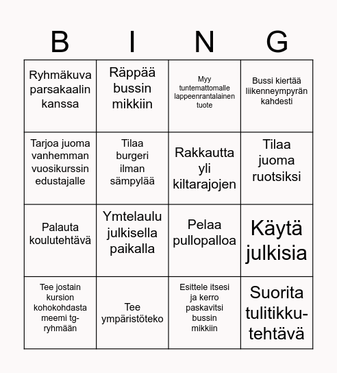 Fuksikursio Bingo Card