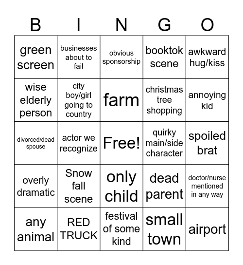 Hallmark Movie 2 Bingo Card