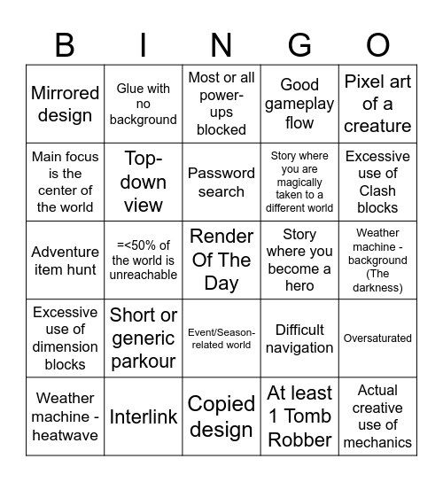WOTD Bingo Card