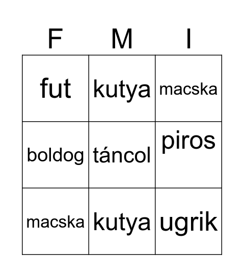 Szófajok gyakorlása BINGO Card