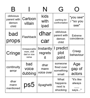 Dhar Mann bingo Card