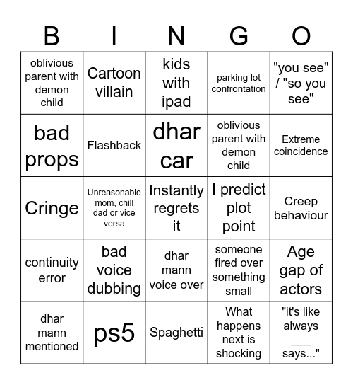 Dhar Mann bingo Card