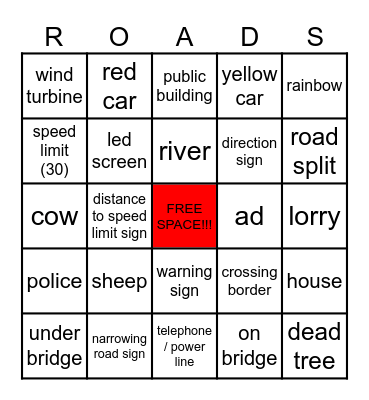 Roadtrip Bingo Card