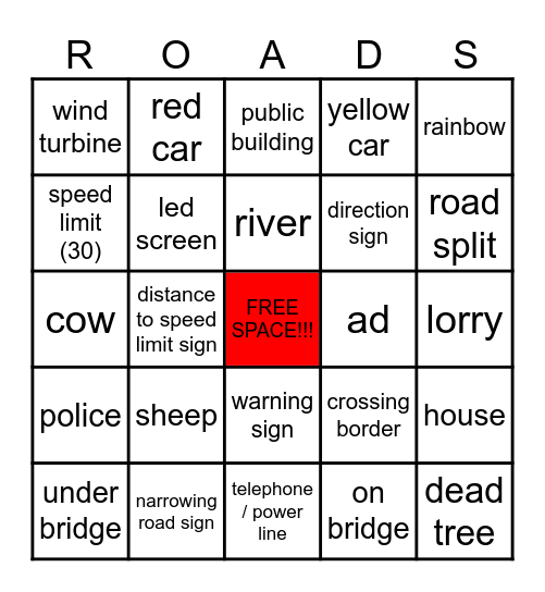 Roadtrip Bingo Card