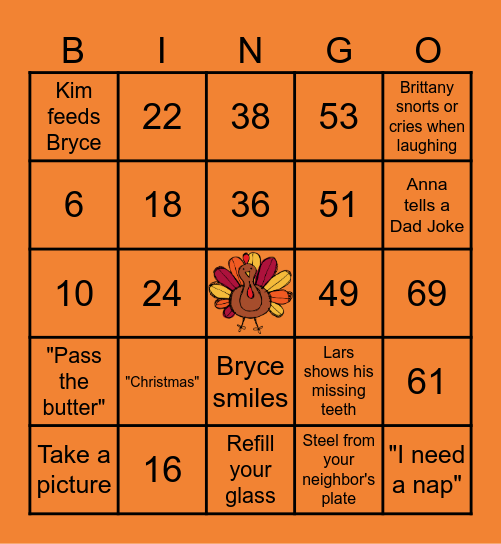 Thanksgiving at the Daniels Bingo Card