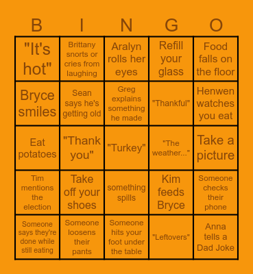 Thanksgiving at the Daniels Bingo Card