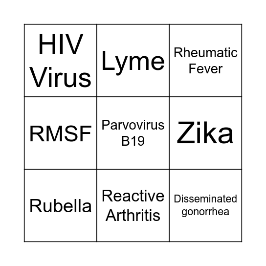 Arthralgias Bingo Card