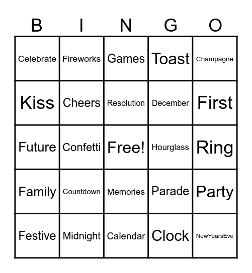 New Years Bingo Card