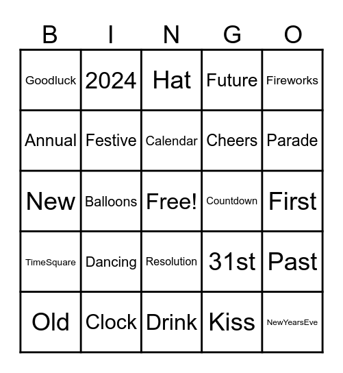 New Years Bingo Card