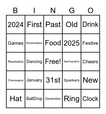 New Years Bingo Card