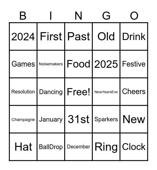 New Years Bingo Card