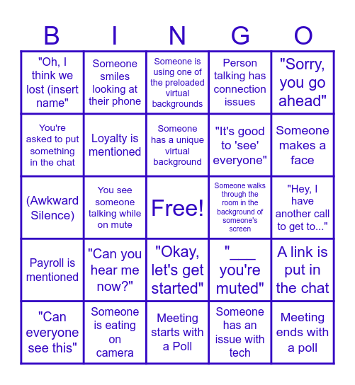 ON Zoom Meeting BINGO Card