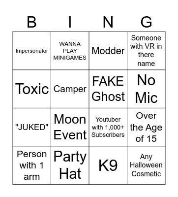 GORILLA TAG Bingo Card
