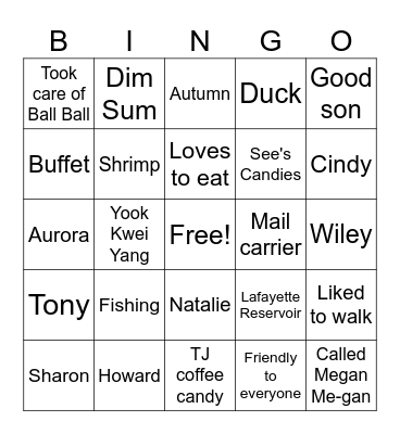 Howard Yang Memories Bingo Card