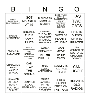PhD BINGO: FIND SOMEONE WHO... Bingo Card