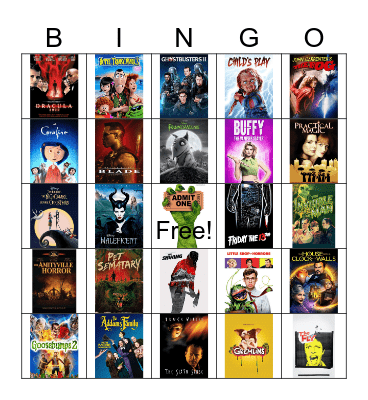 Halloween Movies Bingo Card