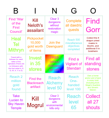 Skyrim Bingo Card