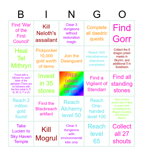 Skyrim Bingo Card