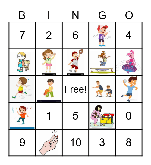Numbers and Actions Bingo Card