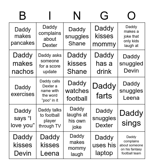 Daddy Bingo Card