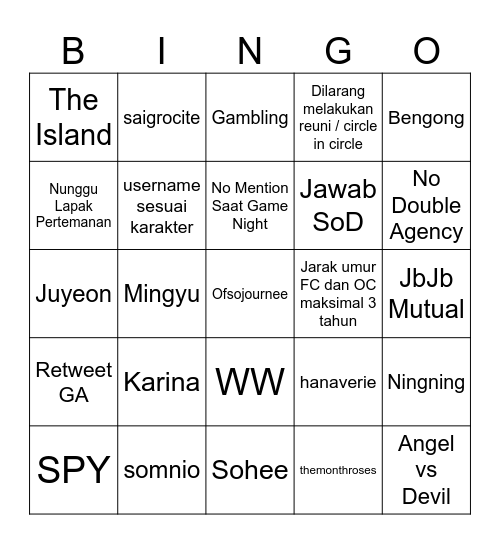 Haydar Bingo Card