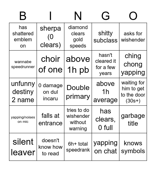 Shattered Throne Bingo Card