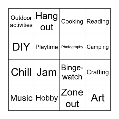 Free time activities Bingo Card