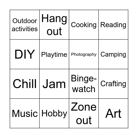 Free time activities Bingo Card