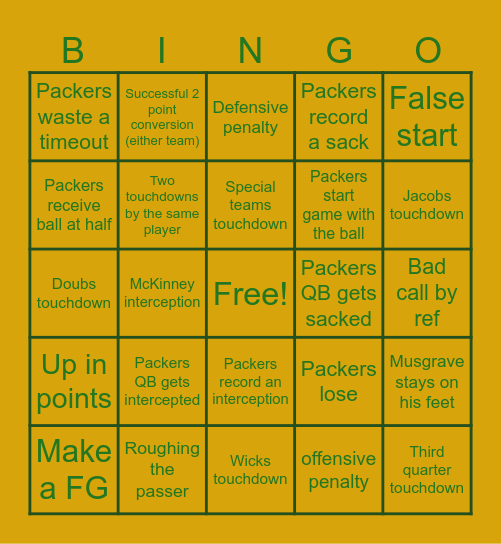 Week 8 VS Jags Bingo Card