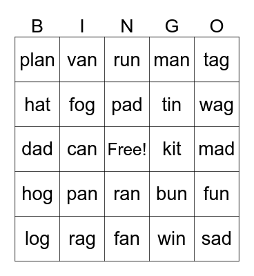 Letter Name - Word Sort 28 Bingo Card